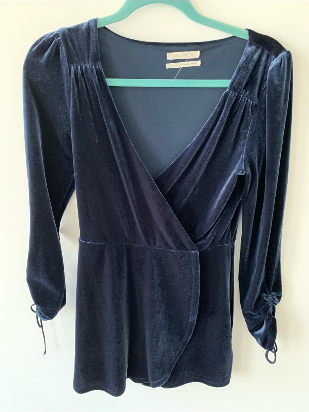 Urban Outfitters Navy Velvet Wrap Long-Sleeve 3/4 sleeve romper M NWOT